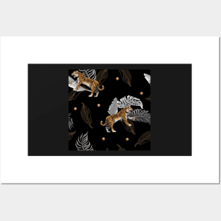 Tigers in the jungle black and  gold Posters and Art